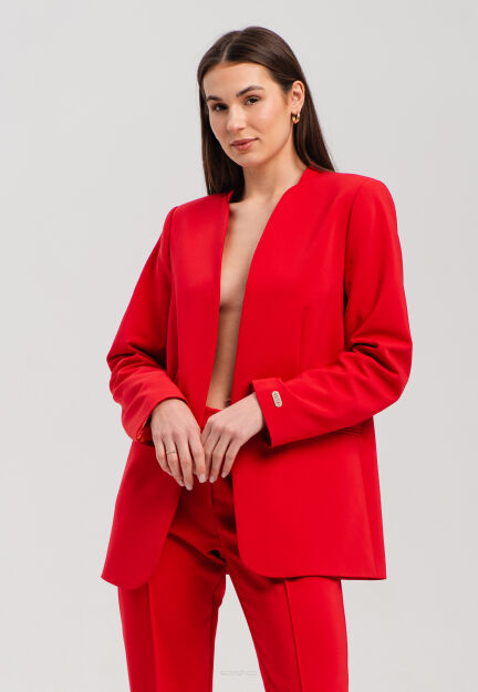 Klasyczny żakiet damski czerwony Malina Look 647