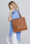 Torba skórzana damska typu shopper w kolorze camel