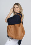 Torba damska skórzana na ramię typu shoper camel
