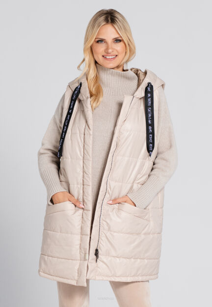 Kamizelka damska pikowana z kapturem Inga Look 944 beige